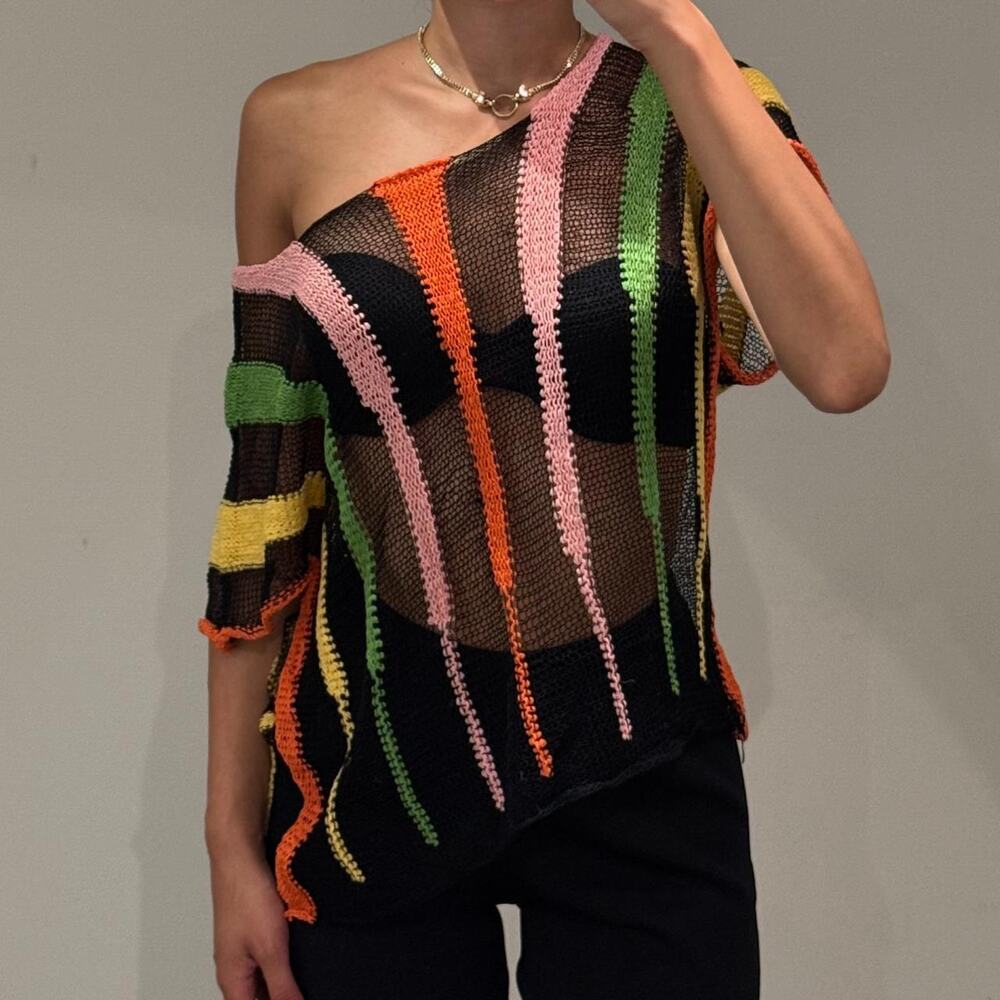 Black Multicolor Knitted Top L